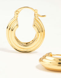 Gold Plated Wide Step Textured Hoop Earrings - link has visual effect only