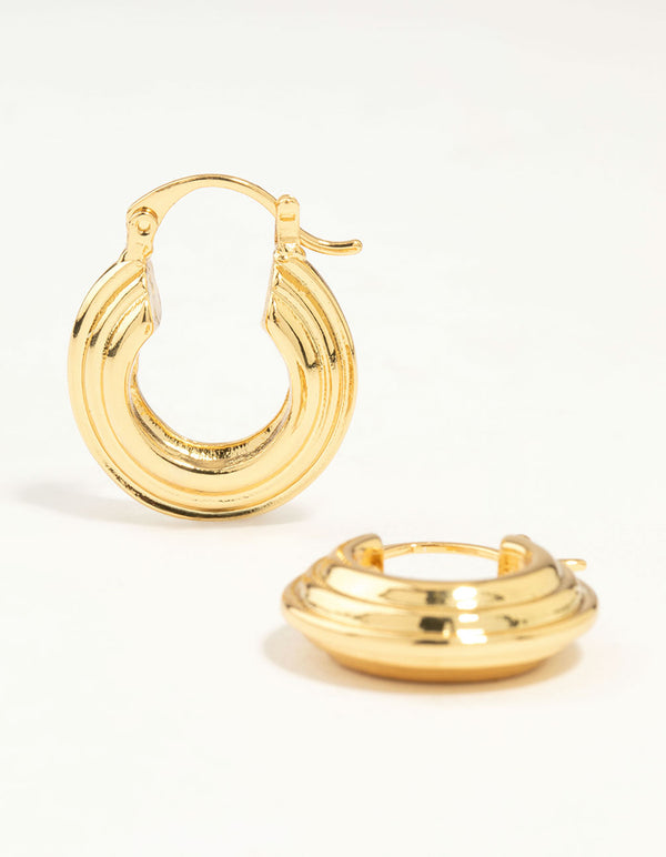 Gold Plated Wide Step Textured Hoop Earrings