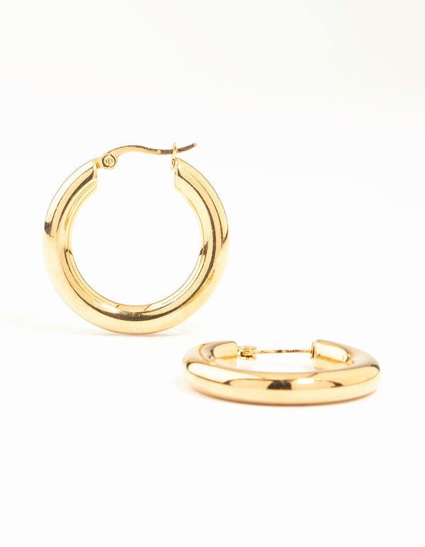 Waterproof Gold Plated Stainless Steel Large Plain Hoop Earrings