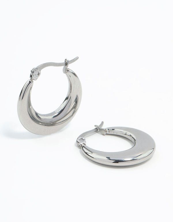 Waterproof Stainless Steel Flat Crescent Hoop Earrings