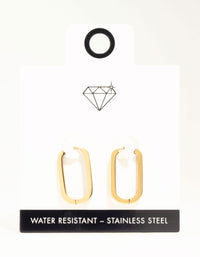 Waterproof Gold Plated Stainless Steel Oblong Hoop Earrings - link has visual effect only