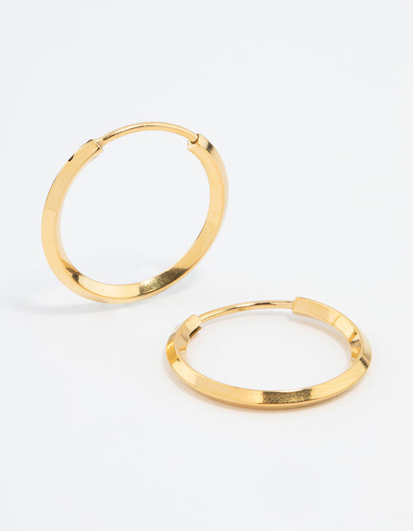 Waterproof Gold Plated Stainless Steel Point Edge Hoop Earrings