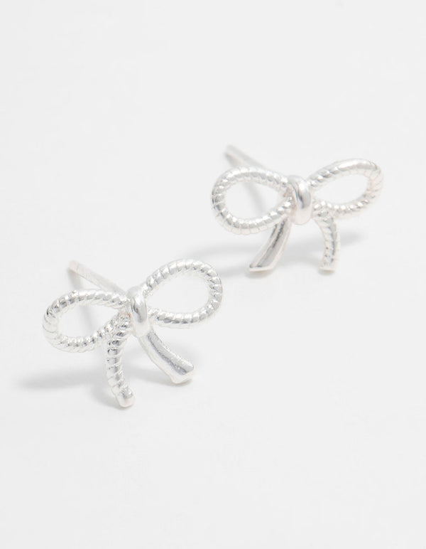 Sterling Silver Textured Bow Stud Earrings