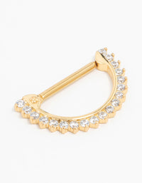 Gold Plated Surgical Steel Cubic Zirconia Half Hoop Nipple Ring - link has visual effect only