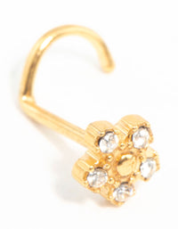 Gold Plated Surgical Steel Cubic Zirconia Flower Threadless Nose Stud - link has visual effect only