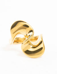 Waterproof Gold Plated Stainless Steel Elongated Ribbon Ring - link has visual effect only