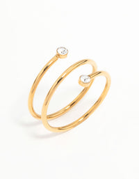 Waterproof Gold Plated Stainless Steel Diamante Coil Ring - link has visual effect only