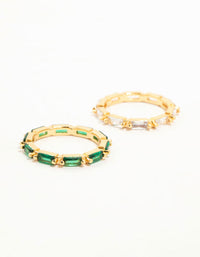 Gold Plated Green & Silver Baguette Stacking Rings 2-Pack - link has visual effect only