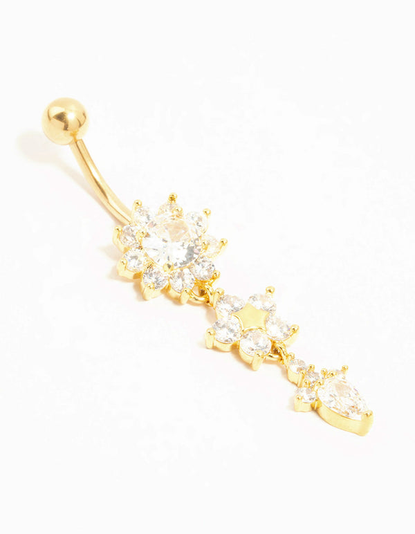 Gold Plated Titanium Flower Drop Belly Bar