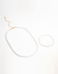 Gold Classic Pearl Stretch Bracelet & Necklace Set - link has visual effect only