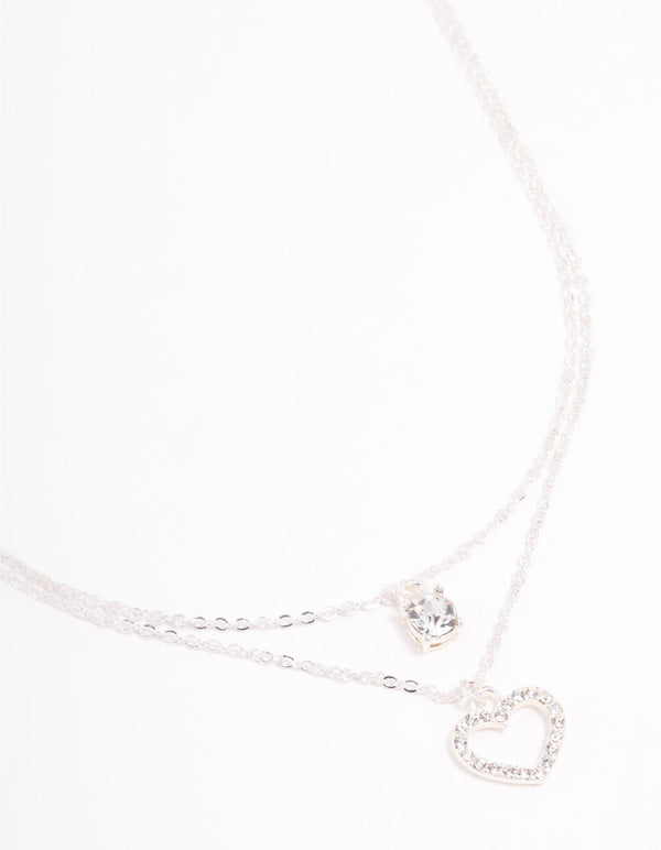 Silver Czech Bohemia Crystal Heart Layered Necklace