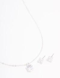 Silver Czech Bohemia Crystal Princess Cut Earrings & Necklace Set - link has visual effect only