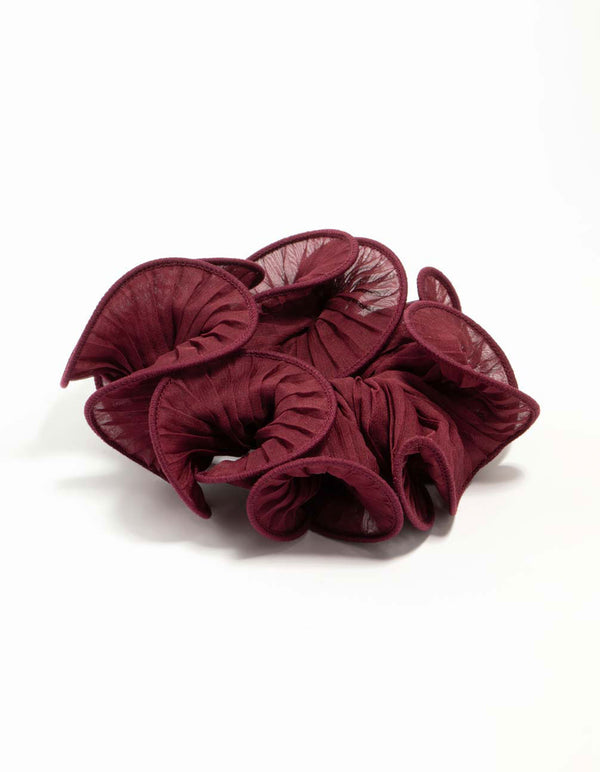 Burgundy Plisse Fabric Crinkle Scrunchie