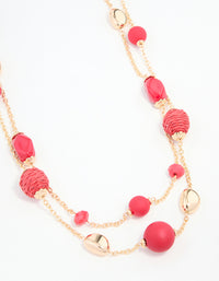 Pink Straw Beads Gold Necklace - link has visual effect only