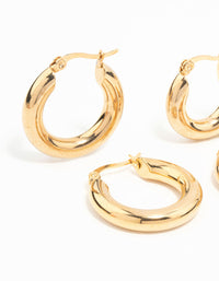 Waterproof Gold Plated Stainless Steel Tube Hoop Earrings 2-Pack - link has visual effect only