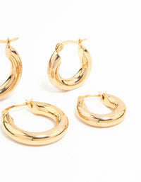 Waterproof Gold Plated Stainless Steel Tube Hoop Earrings 2-Pack - link has visual effect only