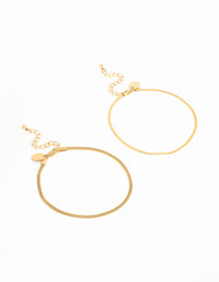 Waterproof Gold Plated Stainless Steel Mixed Snake Chain Anklets 2-Pack - link has visual effect only