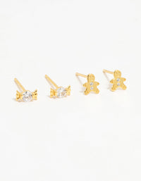 Gold Plated Sterling Silver Xmas Stud Earrings 2-Pack - link has visual effect only