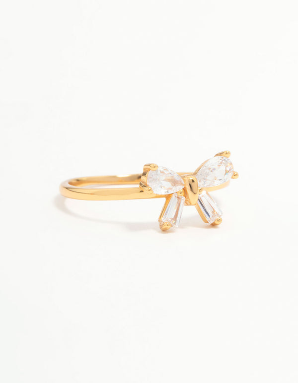 Gold Plated Sterling Silver Cubic Zirconia Bow Ring