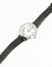 Black PU Leather Roman Numerals Analogue Watch - link has visual effect only