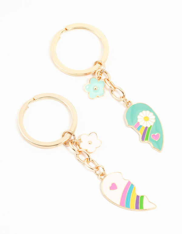 Kids Gold Flower & Heart BFF Keychains 2-Pack