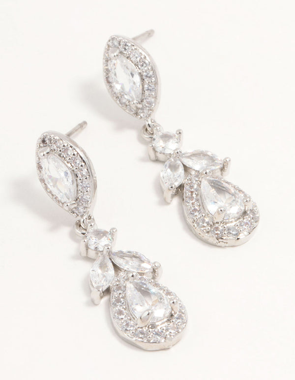 Silver Halo Cubic Zirconia  Drop Earrings