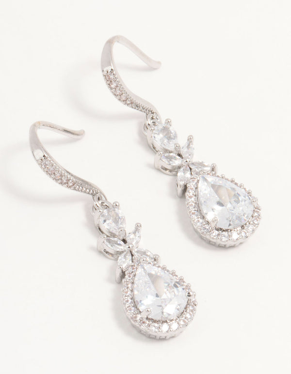 Rhodium Halo Cubic Zirconia Hook Earrings