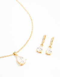 Gold Plated Cubic Zirconia Drop Necklace & Stud Earrings Set - link has visual effect only