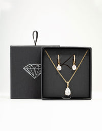 Gold Plated Cubic Zirconia Drop Necklace & Stud Earrings Set - link has visual effect only