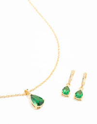 Emerald Teardrop Diamante Drop Necklace & Earrings Set - link has visual effect only