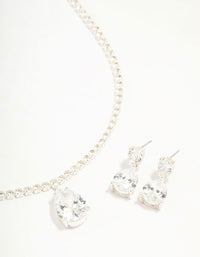 Rhodium Cubic Zirconia Tennis Necklace & Earring Set - link has visual effect only