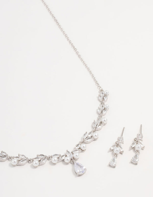 Silver Cubic Zirconia & Pearl Jewellery Set