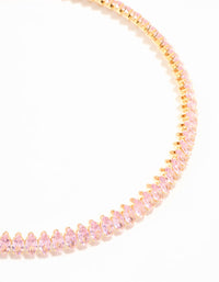 Pink Cubic Zirconia Navette Choker Gold Necklace - link has visual effect only