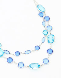 Blue Rectangle Diamante Stone Rhodium  Layered Necklace - link has visual effect only