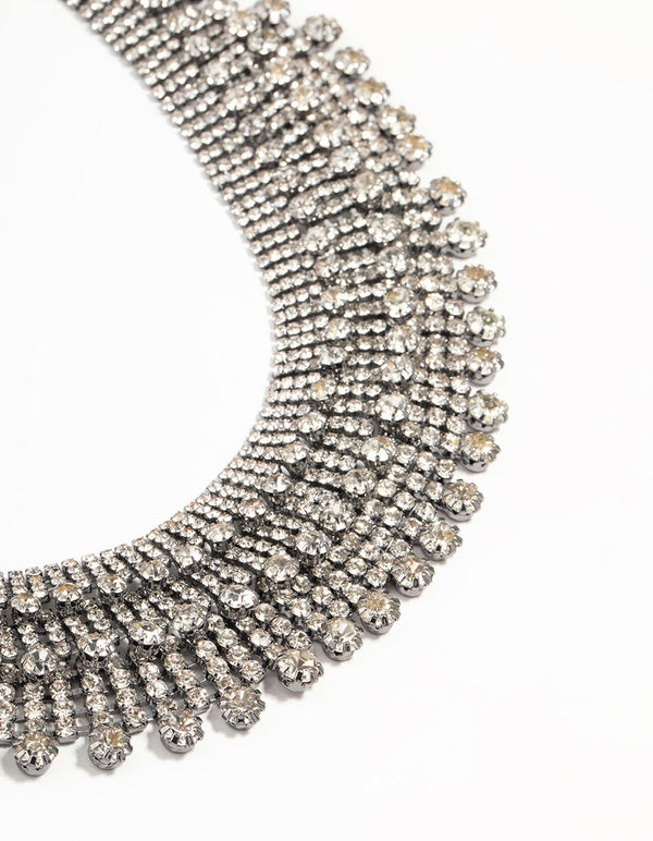 Silver Diamante Fan Cupchain Bib Necklace