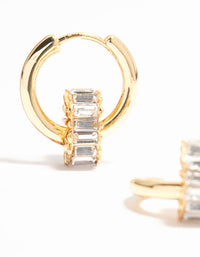 Gold Plated Baguette Cut Diamante Ring Huggie Earrings - link has visual effect only