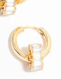 Gold Plated Baguette Cut Diamante Ring Huggie Earrings - link has visual effect only