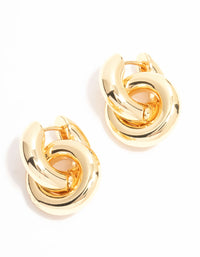 Gold Plated Double Ring Huggie Drop Earrings - link has visual effect only