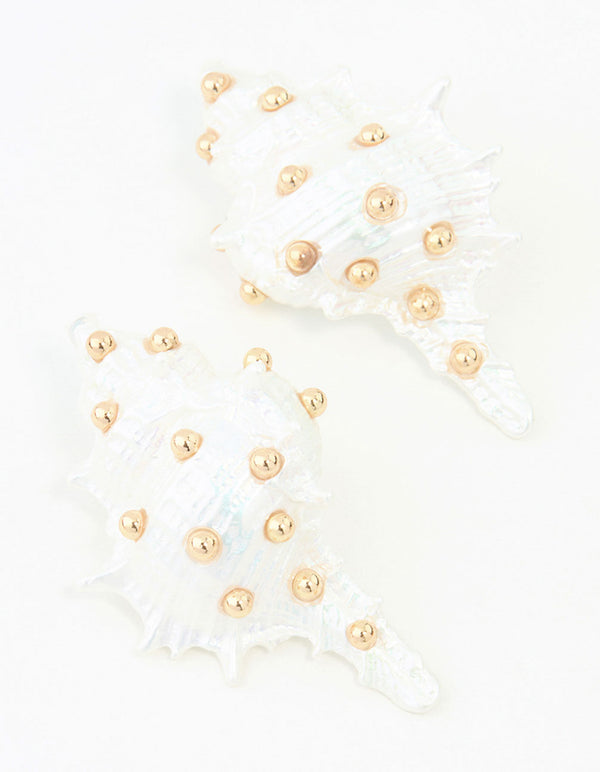 Statement Gold & White Acrylic Shell Earrings