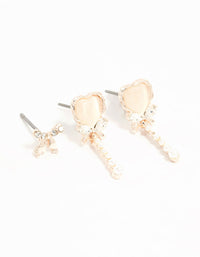 Rose Gold Dainty Heart & Bow 3-Pack Earrings - link has visual effect only