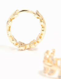 Gold Cubic Zirconia Leafy Huggie Earrings - link has visual effect only