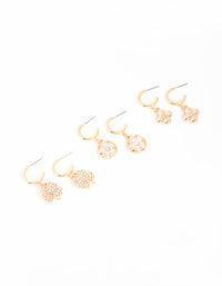 Gold Flower & Clover Earrings 3-Pack - link has visual effect only