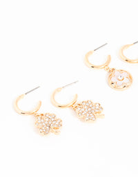 Gold Flower & Clover Earrings 3-Pack - link has visual effect only