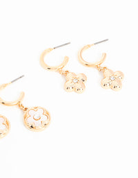 Gold Flower & Clover Earrings 3-Pack - link has visual effect only