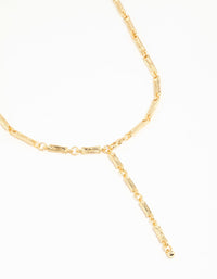 Gold Plated Rectangle & Hammered Y-Necklace - link has visual effect only