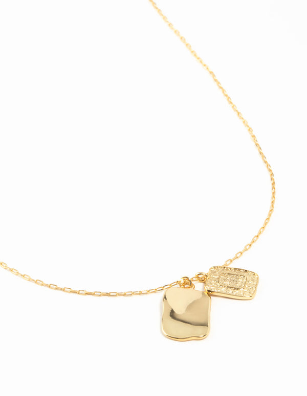 Gold Plated Rectangle Textured Tag Necklace