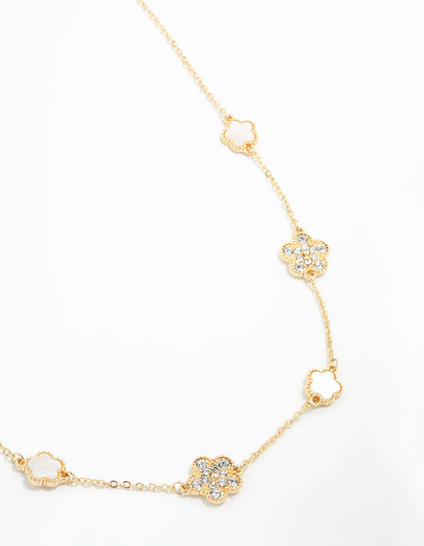 Gold Plated Alternating Small & Medium Flower Necklace