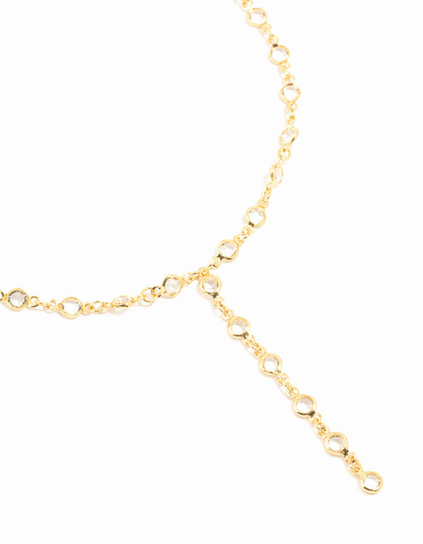 Gold Plated Round Diamante Chain Y-Necklace