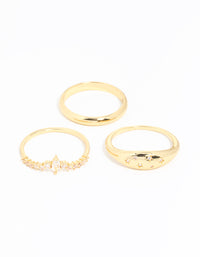 Gold Plated Cubic Zirconia Cluster & Plain Rings 3-Pack - link has visual effect only