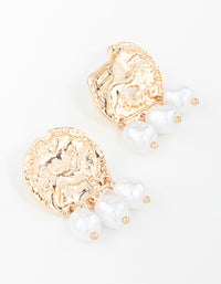 Gold Hammered Coin & Pearl Drop Earrings - link has visual effect only